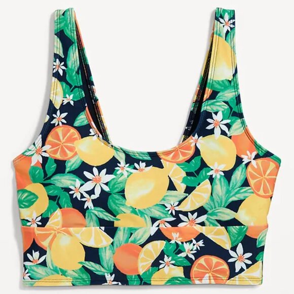 Scoop-Neck Longline Bikini Swim Top Lemons oranges tropical XS XSmall S SM Small - Picture 2 of 6